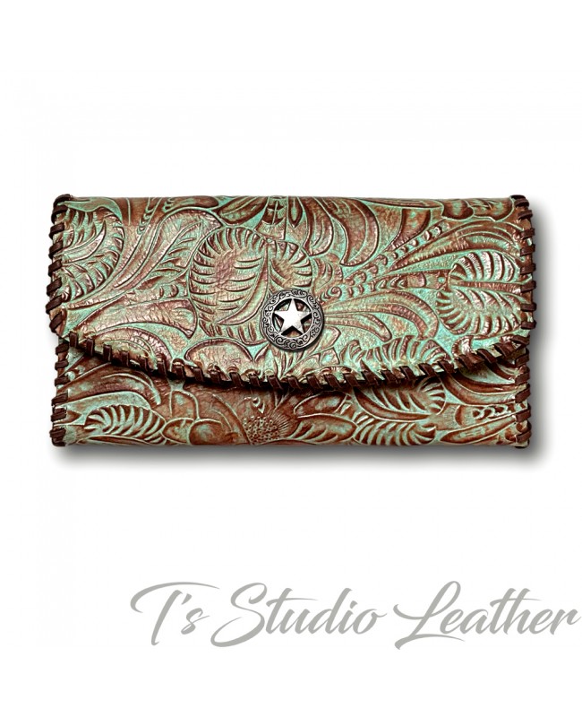 Turquoise Brown Western Style Womens Wallet