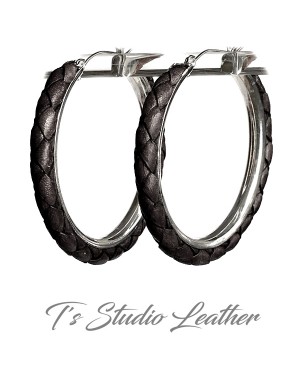 Black Braided Leather Earrings