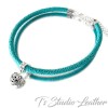 Leather Choker Necklace & Earrings Set - Brown Braided Leather with Turquoise and Pearl Flowers
