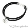 Black Leather Choker Necklace with Silver Peace Charm