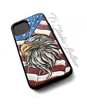 Made in the USA American Flag and Eagle Tooled Leather Phone Case