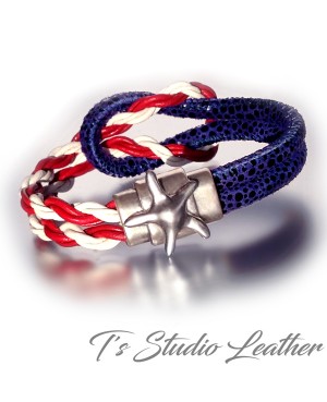 Made in the USA American Flag Leather Bracelet