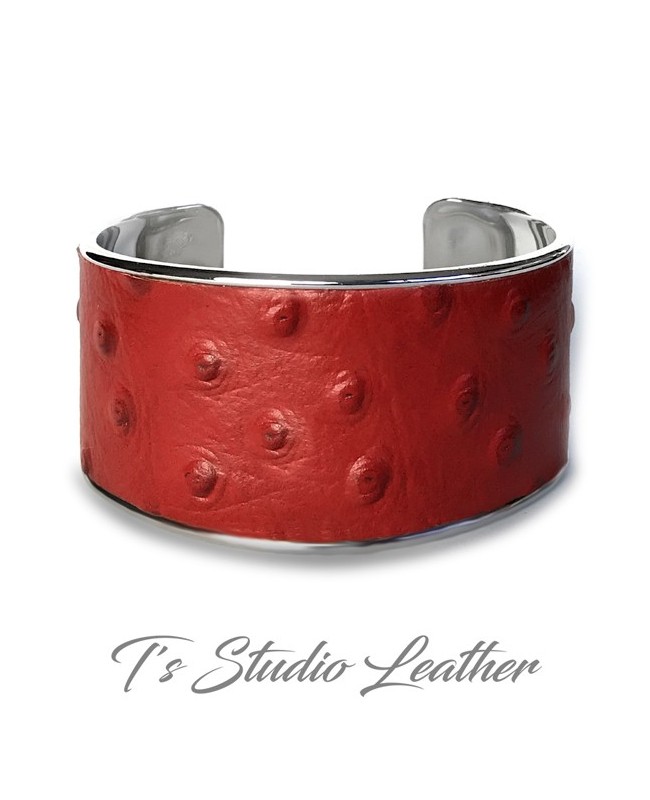 Red Ostrich Leather Cuff Bracelet