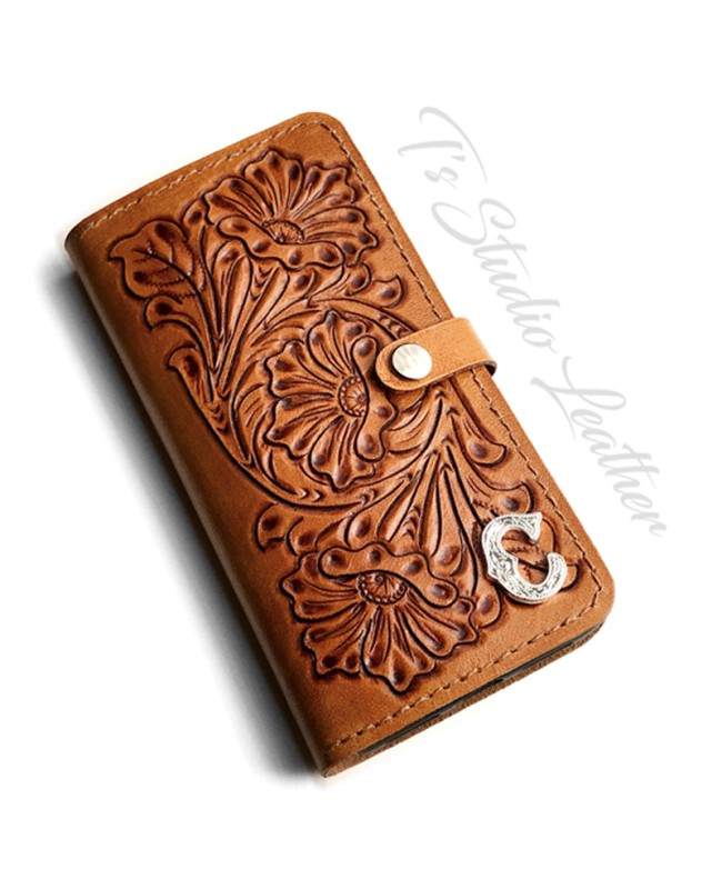 Ts Studio Leather Hand Tooled Phone Case - Western Style floral folio style case