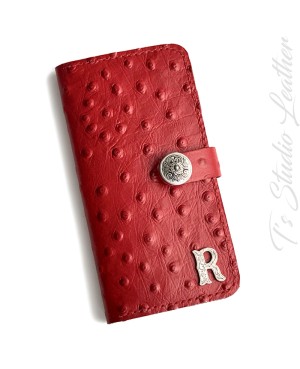Ts Studio Leather Red Ostrich Personalized Leather Wallet Phone Case