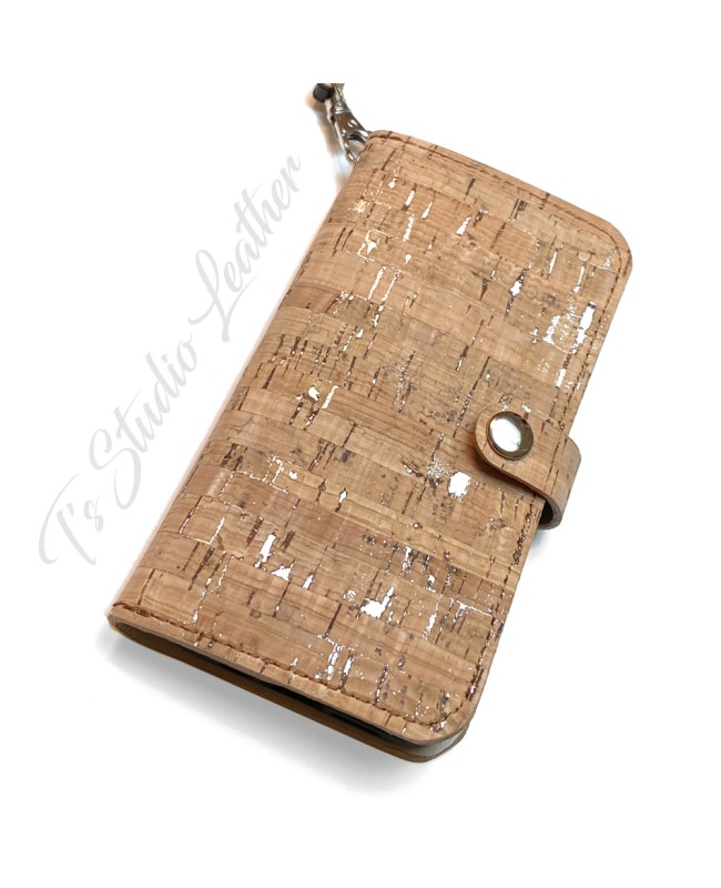 Cork Wallet Style Phone Case Silver Metallic