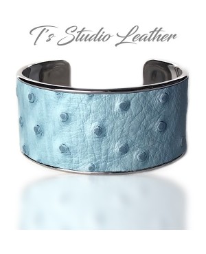 Baby Blue Ostrich Leather Cuff Bracelet