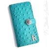 Turquoise Ostrich Personalized Leather Wallet Phone Case
