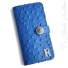 Blue Ostrich Personalized Leather Wallet Phone Case