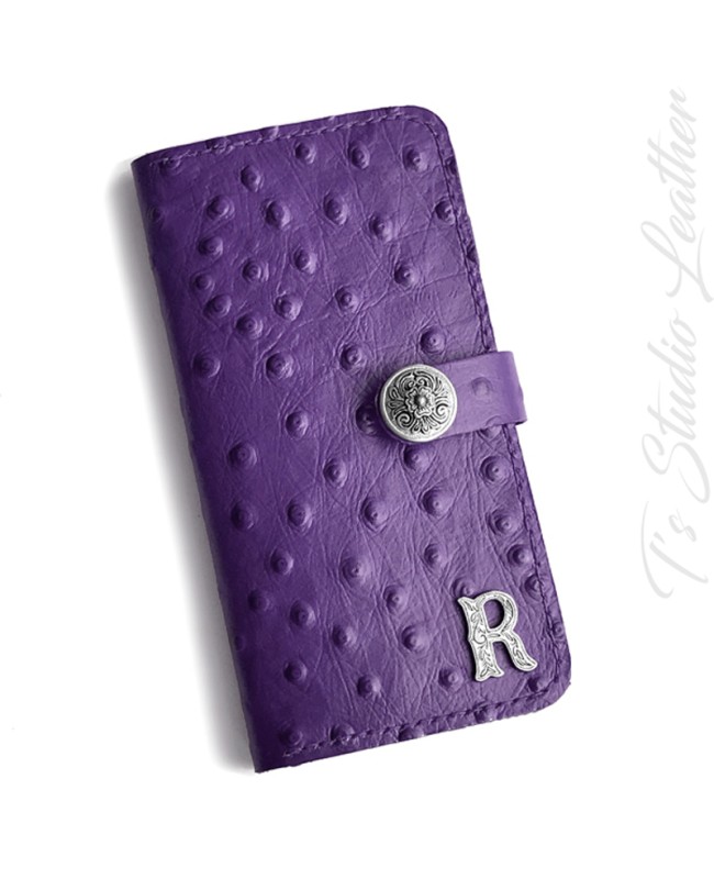 Purple Ostrich Personalized Leather Wallet Phone Case