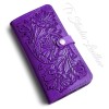 Purple Hand Tooled Leather Phone Case - Western Style floral folio wallet style case