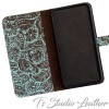 Western Mint Green Floral Leather Wallet Phone Case