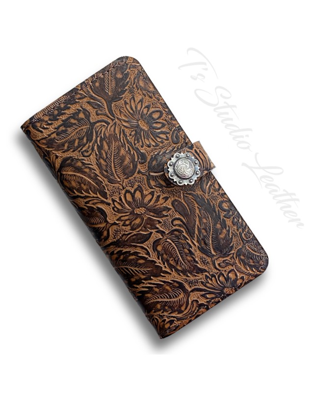Western Brown Floral Wallet Phone Case by Ts Studio Leather