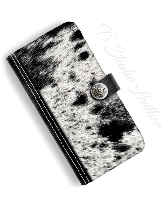 Black and White Hair On Cowhide Leather Wallet Phone Case