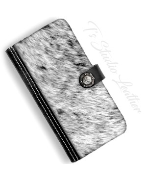 Salt and Pepper Black and White Hair On Cowhide Leather Wallet Phone Case