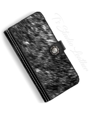 Pepper and Salt Black and White Hair On Cowhide Leather Wallet Phone Case