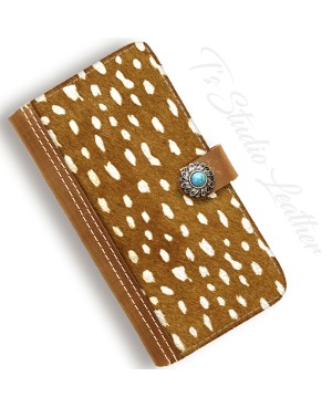 Axis Deer Color and Texture Hair On Cowhide Leather Wallet Phone Case