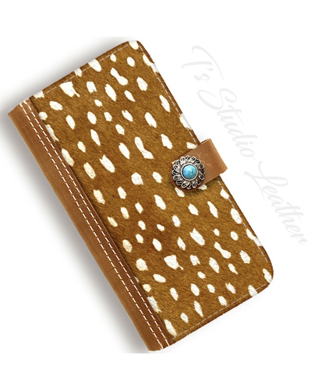 Axis Deer Color and Texture Hair On Cowhide Leather Wallet Phone Case