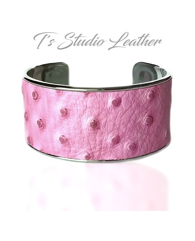 Pink Ostrich Leather Cuff Bracelet