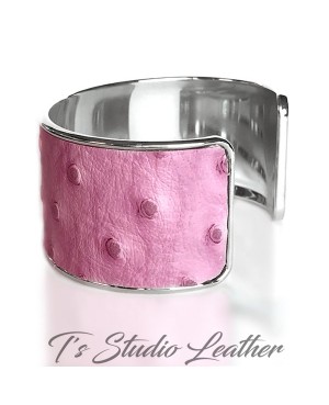 Pink Ostrich Leather Cuff Bracelet