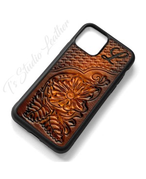 Hand Tooled Leather iPhone Case - Western Style basketweave and floral case for iPhone or Samsung
