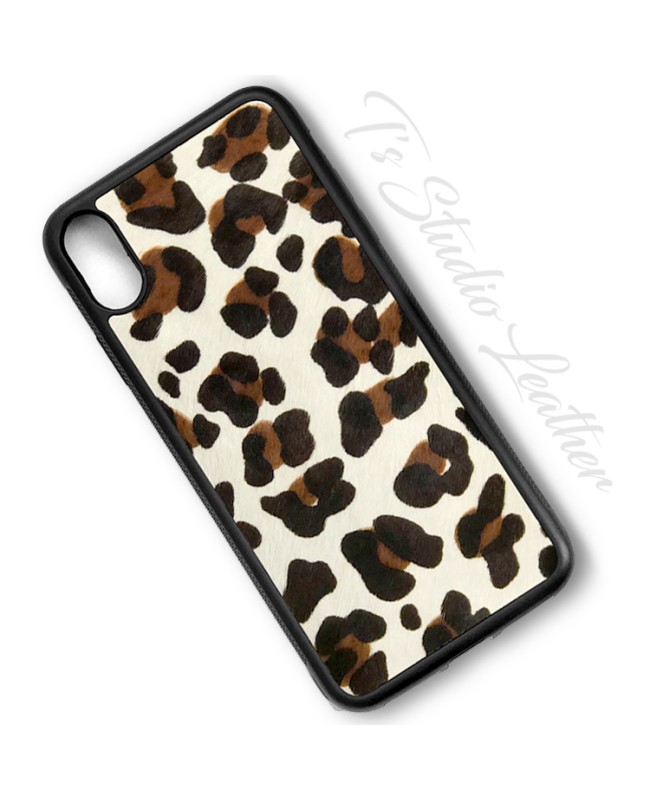 Leopard Print Hair On Cowhide Leather Phone Case
