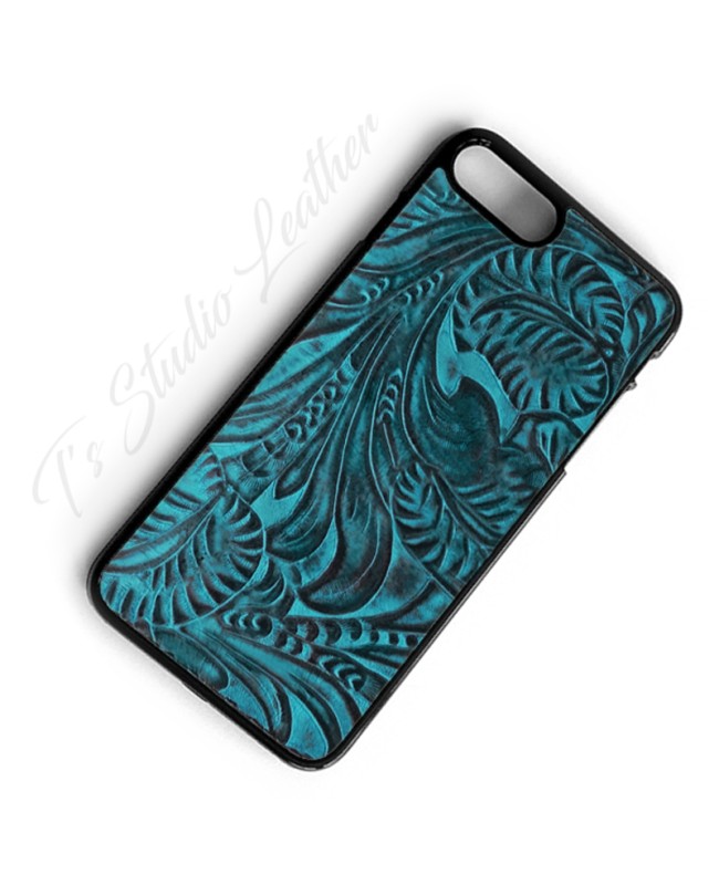 Western Turquoise and Black Leather Phone Case