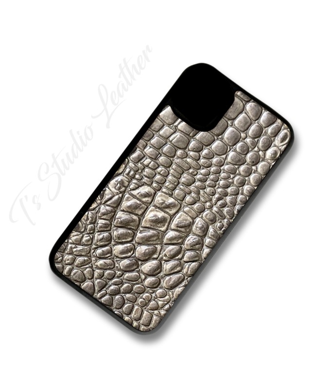 Bronze Pewter Crocodile Alligator Embossed Textured Leather Phone Case