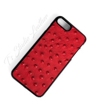 Red Ostrich Leather Phone Case - Genuine Cowhide Leather