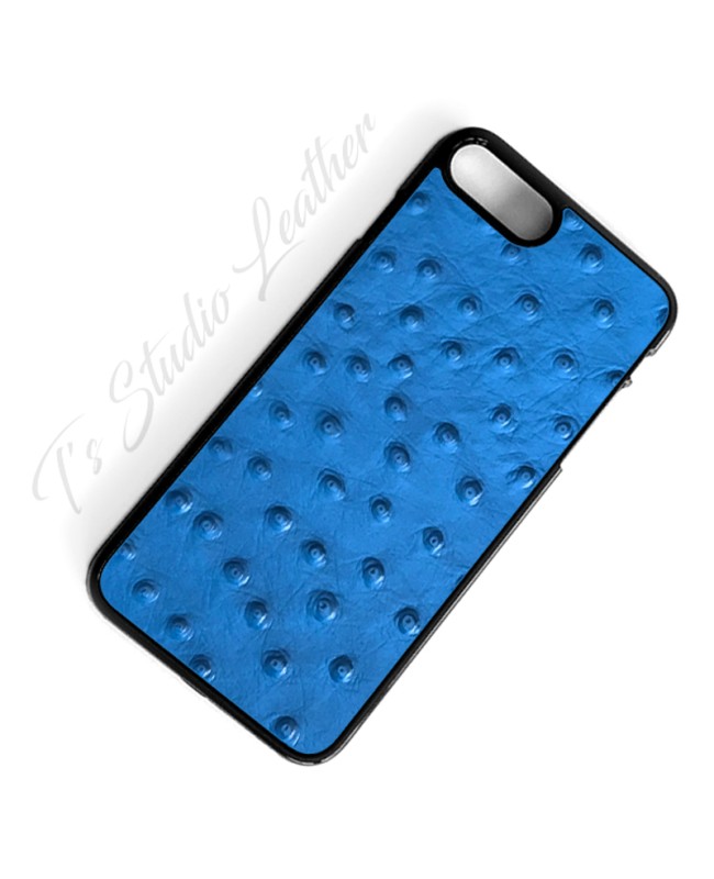 Blue Ostrich Leather Phone Case - Genuine Cowhide Leather