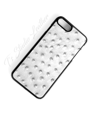 White Ostrich Leather Phone Case - Genuine Cowhide Leather