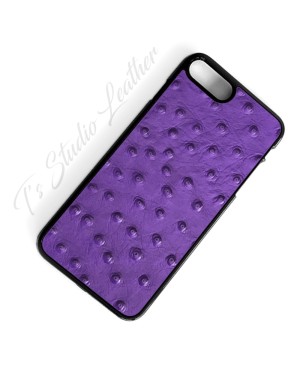 Purple Ostrich Leather Phone Case - Genuine Cowhide Leather
