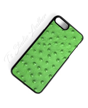 Green Ostrich Leather Phone Case - Genuine Cowhide Leather