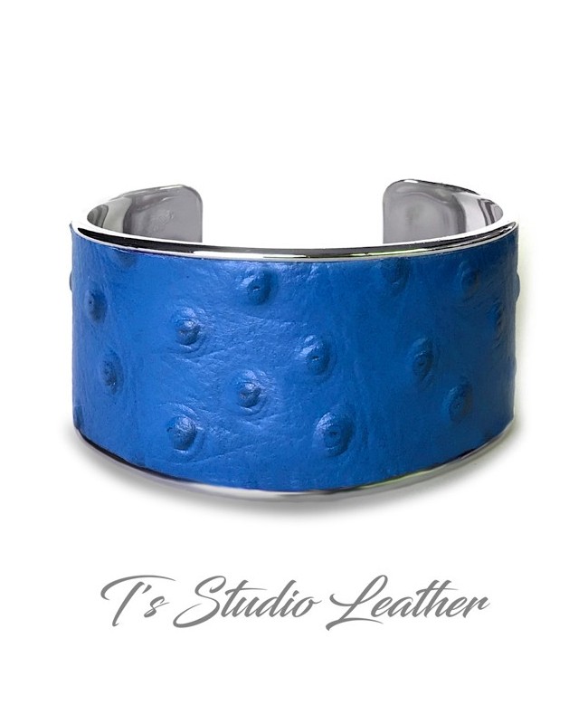 Royal Blue Ostrich Leather Cuff Bracelet