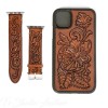 Western Style Hand Tooled Leather Phone Case with matching Apple Watch band