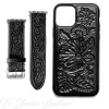 Western Style Hand Tooled Black Leather Phone Case with matching Apple Watch band