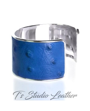 Royal Blue Ostrich Leather Cuff Bracelet