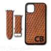 Personalized Western Style Hand Tooled Leather Phone Case with matching Apple Watch band Basketweave Pattern