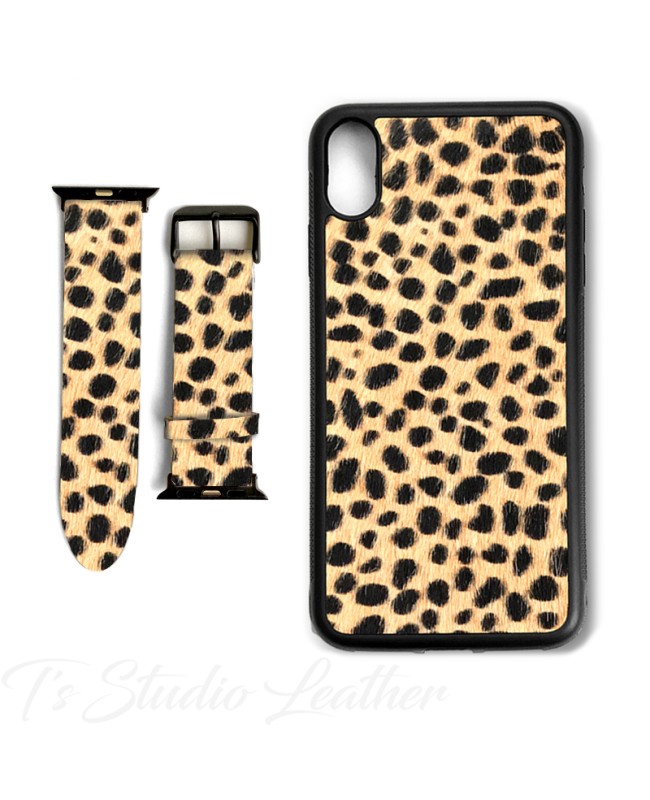 Cheetah Animal Print Hair-on Leather Phone Case and Watch band