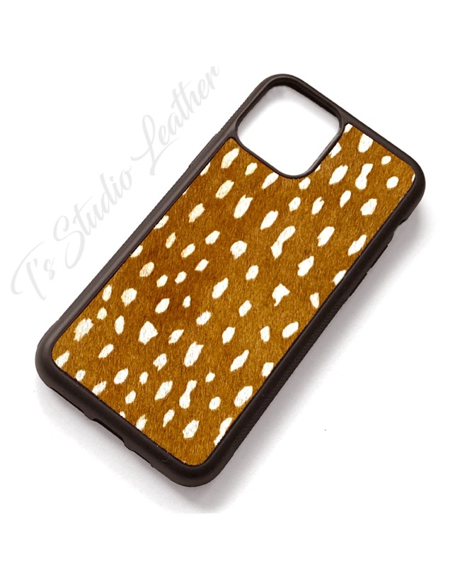 Axis Deer Western Style Genuine Hair On Cowhide Leather Phone Case