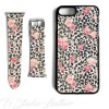 Black and White Animal Print with Pink Roses Cork on Leather Phone Case with matching Apple Watch Band