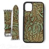 Western Style Brown and Turquoise Leather Phone Case with matching Apple Watch band