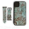 Western Style Brown and Turquoise Leather Phone Case with matching Apple Watch band