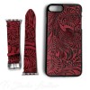 Western Style Black and Burgundy Leather Phone Case with matching Apple Watch band