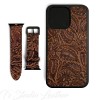 Western Style Brown and Black Leather Phone Case with matching Apple Watch band
