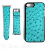 Turquoise Ostrich Print Leather Phone Case and Watch band