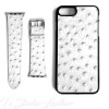 White Leather Ostrich Print - Genuine Leather Watch Band and Matching phone case