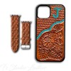 Personalized Western Style Hand Tooled Leather Phone Case with matching Apple Watch band