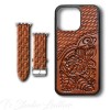 Custom Basketweave Pattern Tooled Leather Phone Case