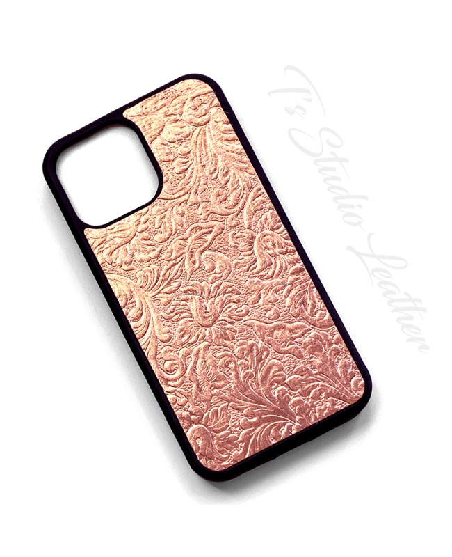 Metallic Rose Gold Leather Phone Case